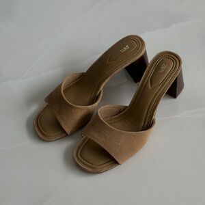 Zara Tan Suede Block Heel Mule Sandals